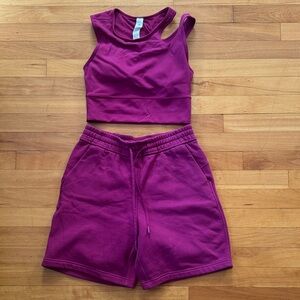 Lululemon Pink Sleeveless Crop Top and Shorts Set